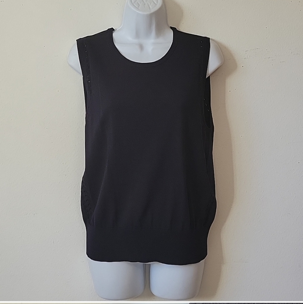 anne klein black sleeveless shell tank top with braided knit design Large